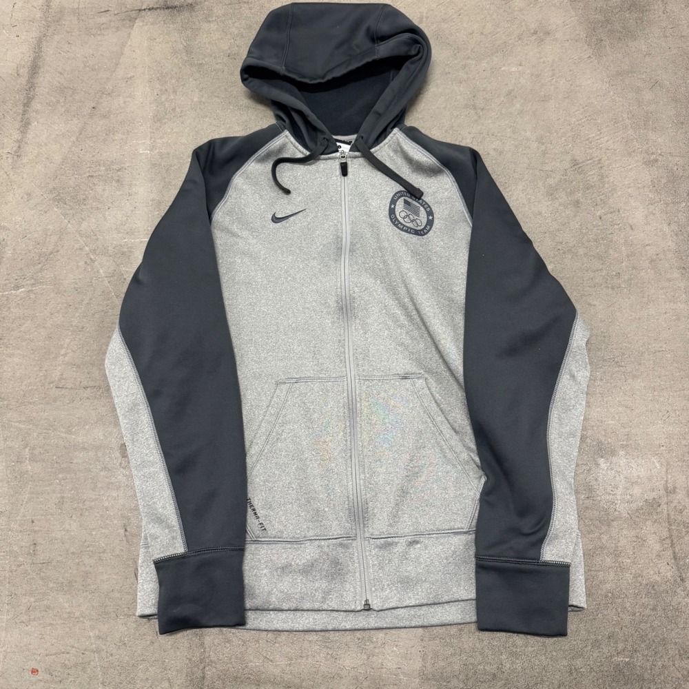 Nike Therma-FIT USA Olympic Team Full Zip Hoodie Mens Large Grey Charcoal Raglan
